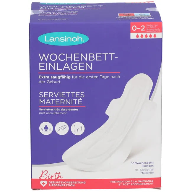 Lansinoh Wochenbett-Einlagen - 10 Stück - extra saugfähig & atmungsaktiv - für starken Wochenfluss & die ersten Tage nach der Geburt