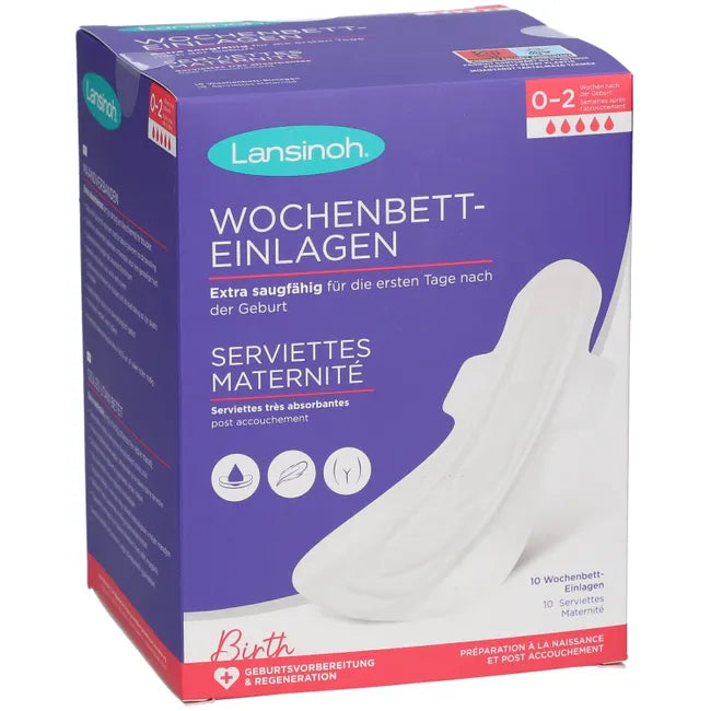 Lansinoh Wochenbett-Einlagen - 10 Stück - extra saugfähig & atmungsaktiv - für starken Wochenfluss & die ersten Tage nach der Geburt