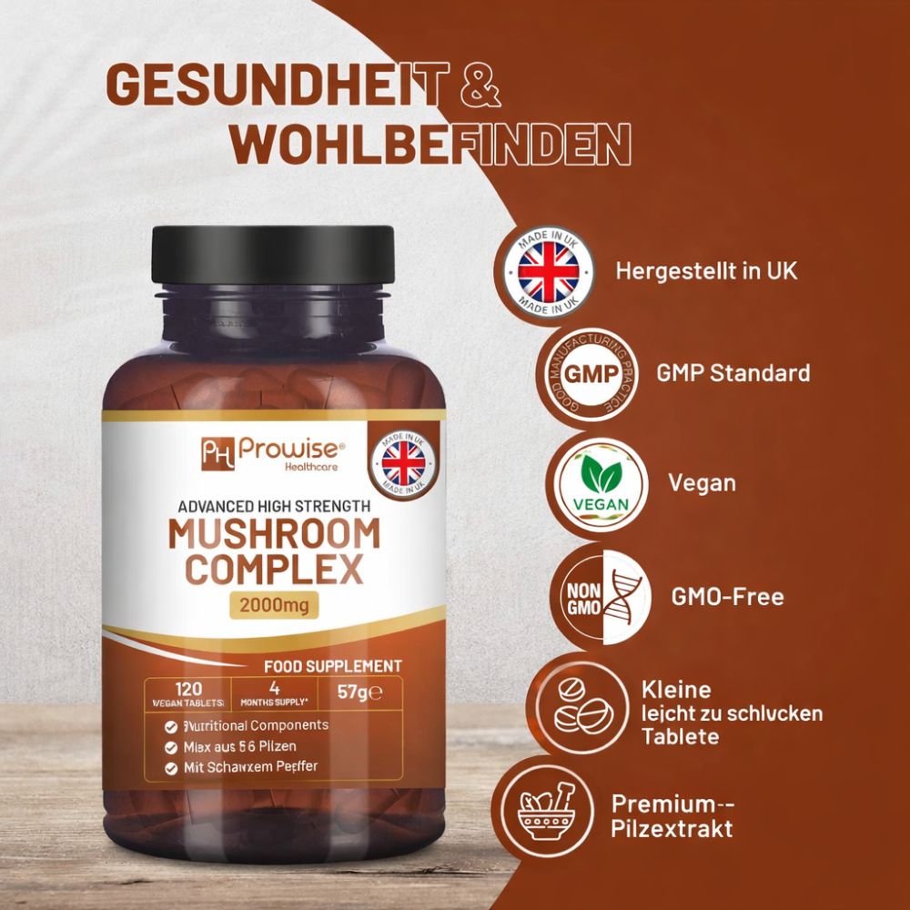 Prowise Healthcare | Advanced Mushroom Complex mit 6 Pilze - 120 vegane Tabletten