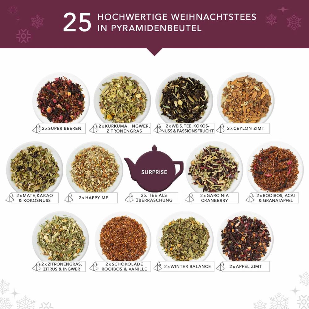 English Tea Shop | Adventskalender "White Ornaments" - Weiß - 25 BIO Teepyramiden