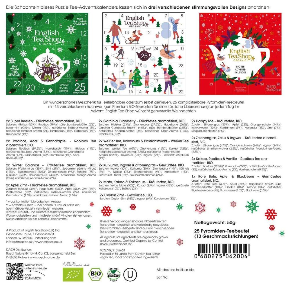 English Tea Shop | Adventskalender "White Ornaments" - Weiß - 25 BIO Teepyramiden