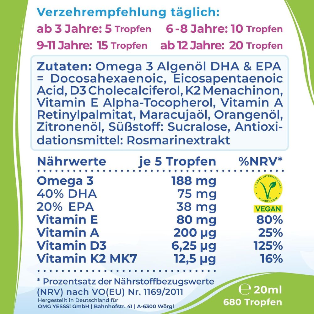 NatureCraft | Vegan Algenöl Omega 3 Tropfen KIDS - 20 ml