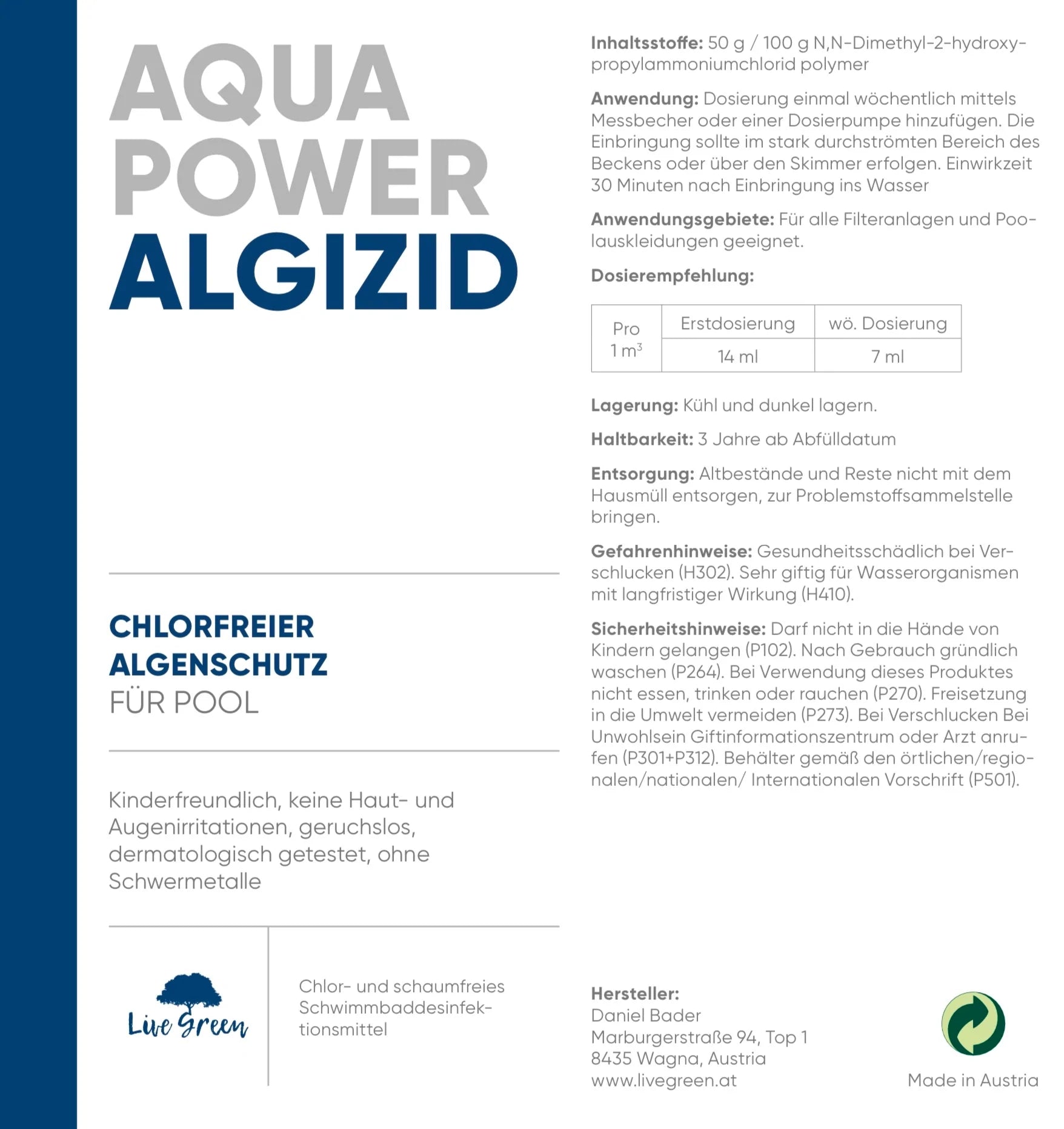 AQUA POWER I ALGIZID - chlorfrei I  1000 ml