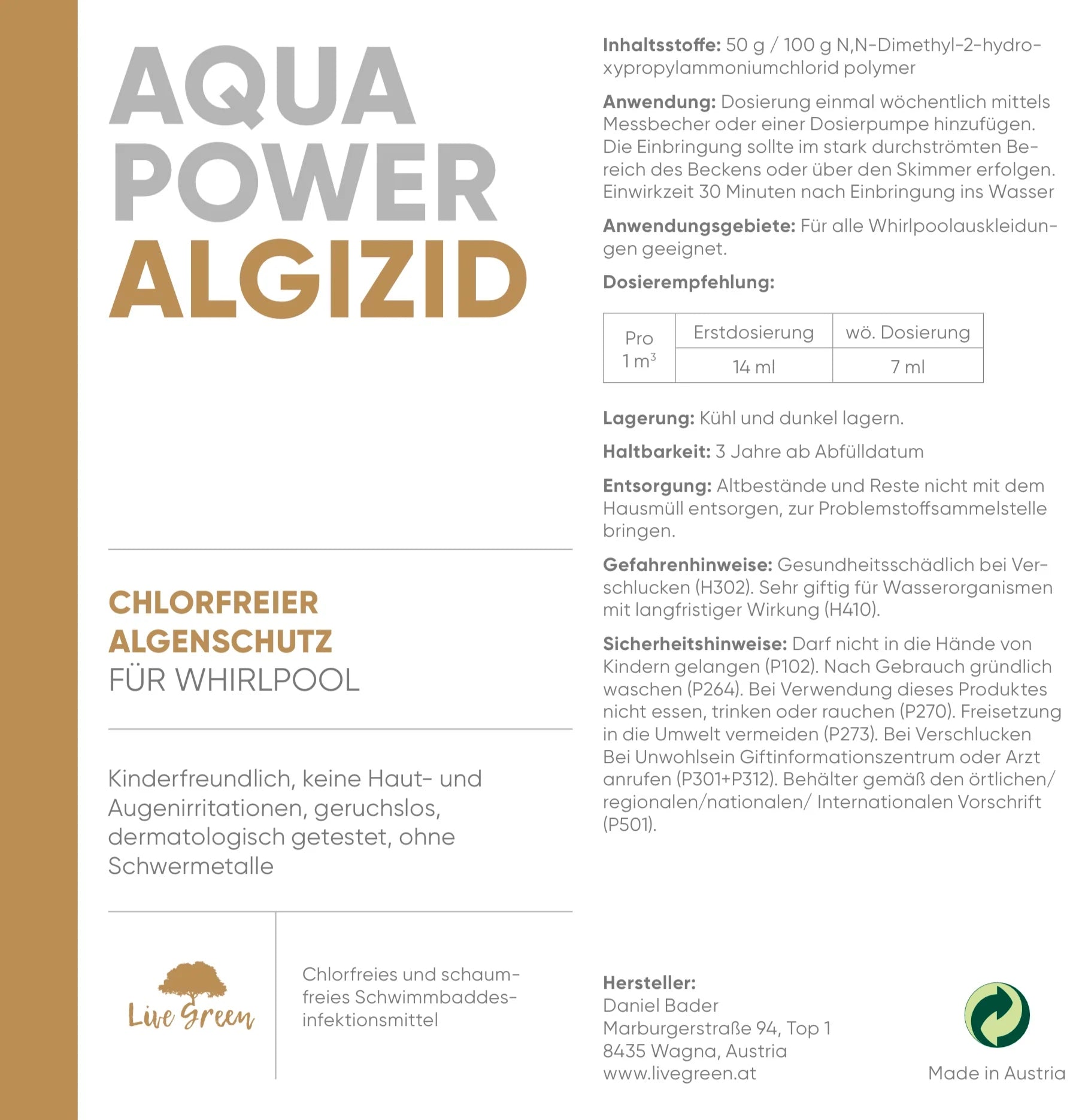 AQUA POWER I WHIRLPOOL ALGIZID – chlorfrei I 500 ml