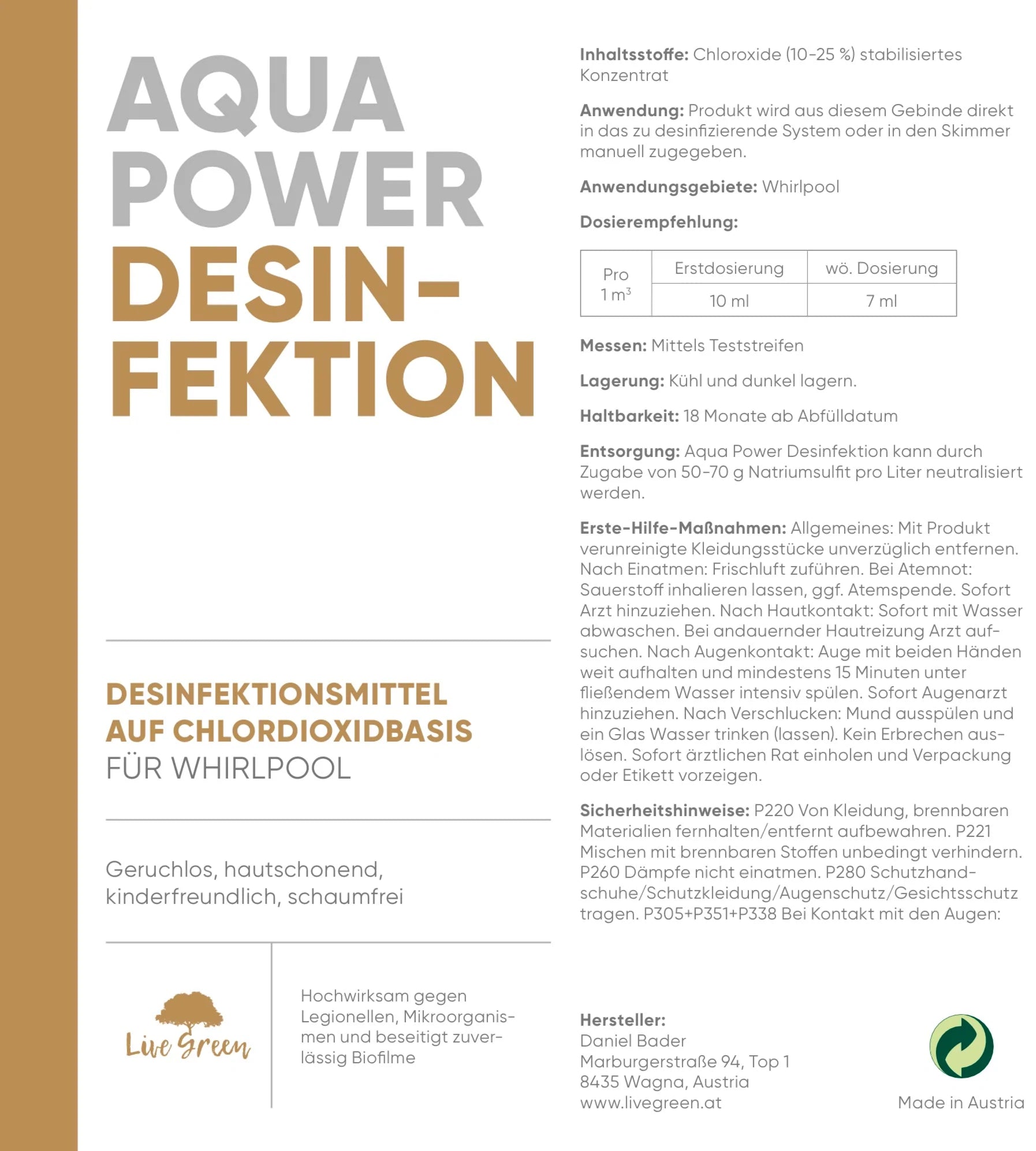 AQUA POWER I WHIRLPOOL DESINFEKTION I 250 ml