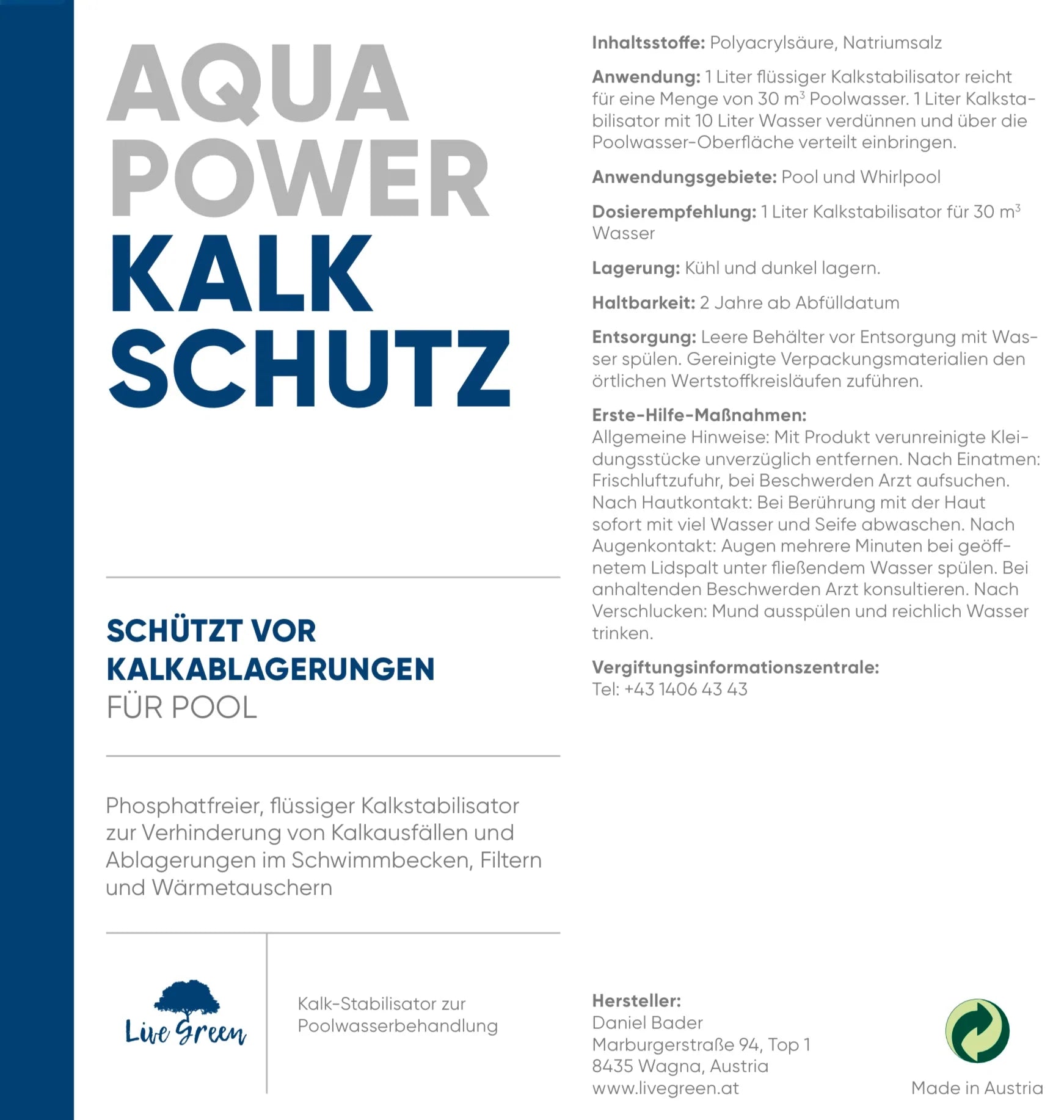 AQUA POWER I KALKSCHUTZ - 100% Biologisch I  1000 ml