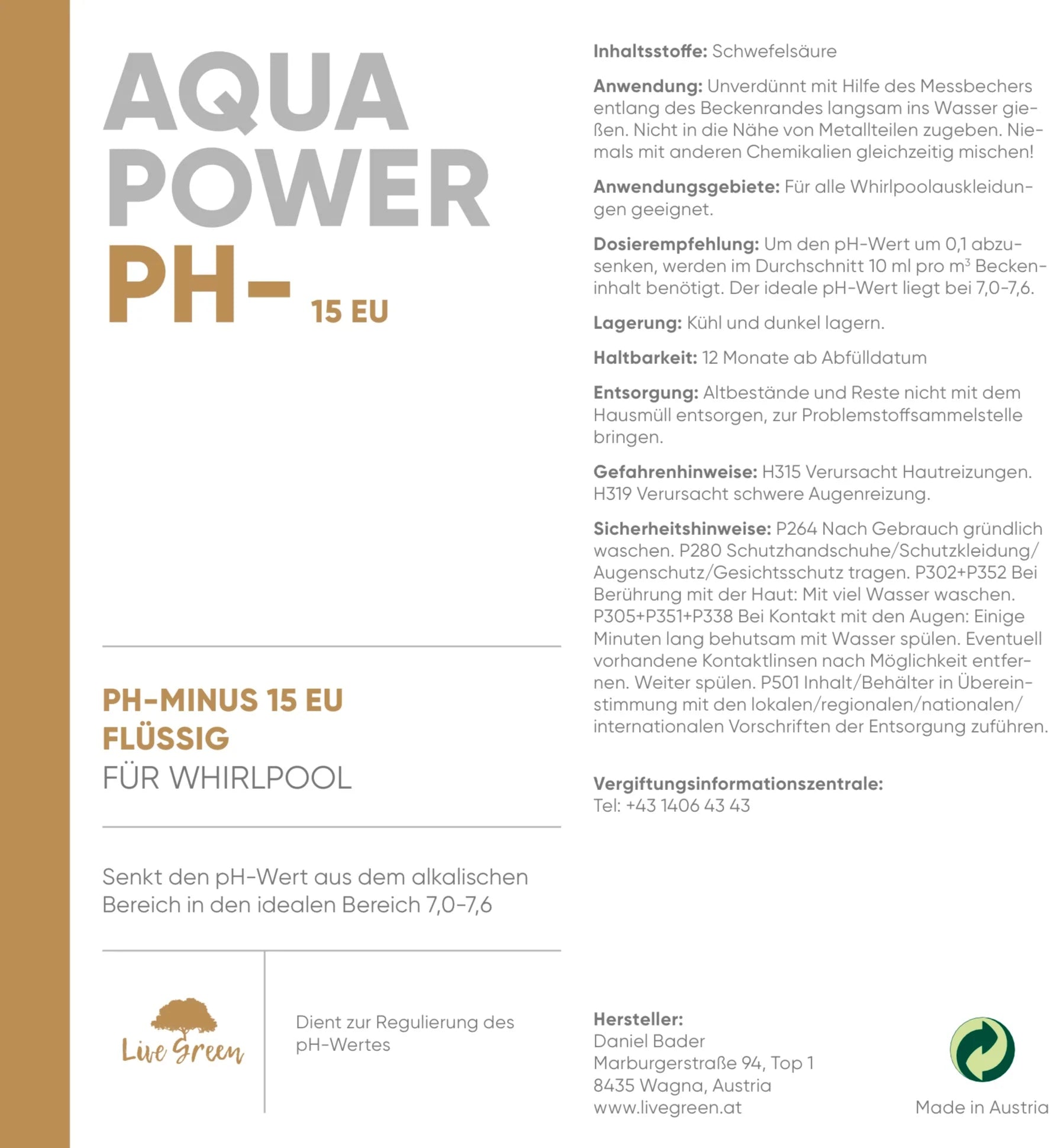 AQUA POWER I WHIRLPOOL Ph Minus I 1000 ml