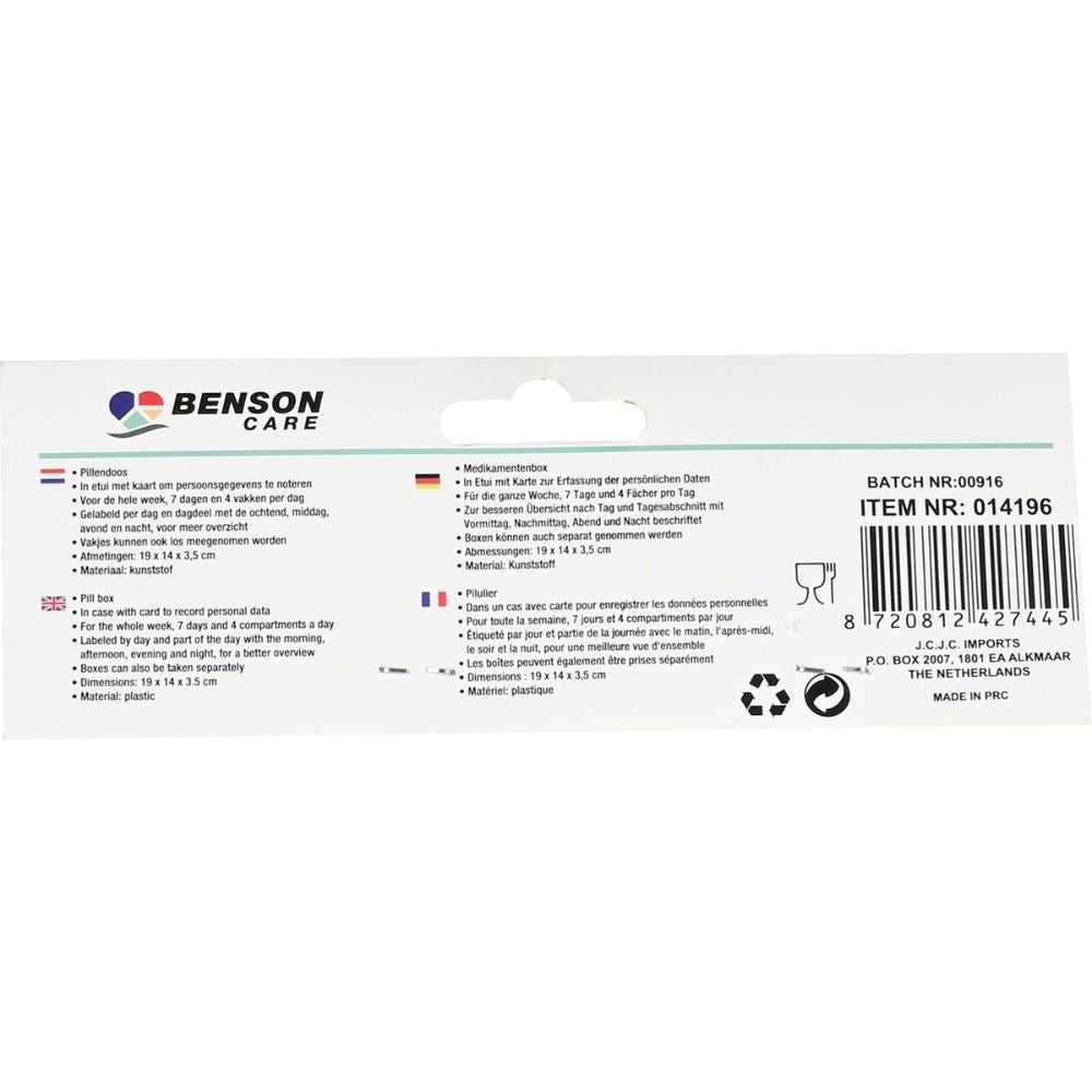 Benson Care Pillendose im Etui für 7 Tage mit 4 Fächer