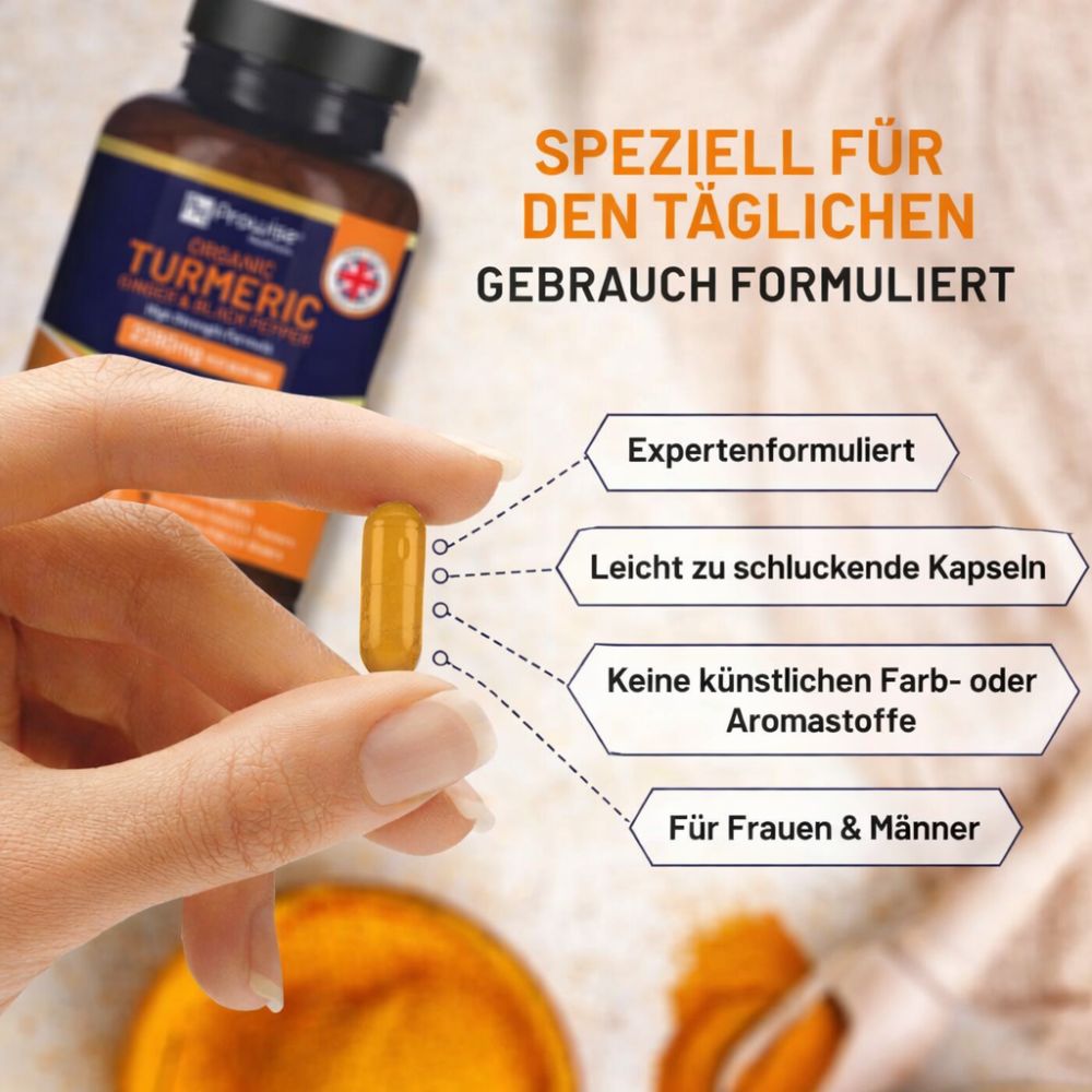 Prowise Healthcare | Bio-Kurkuma 2280 mg mit schwarzem Pfeffer und Ingwer - 180 Kapseln
