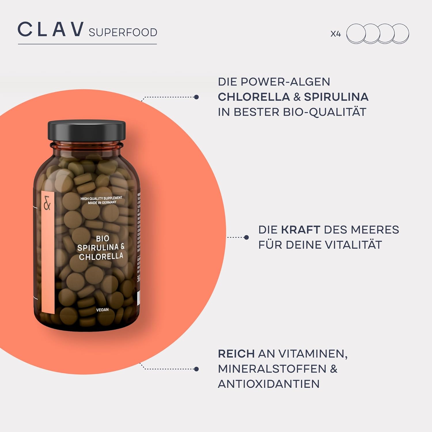 Clav | Bio Spirulina & Chlorella - Premium Algen Pulver Tabletten