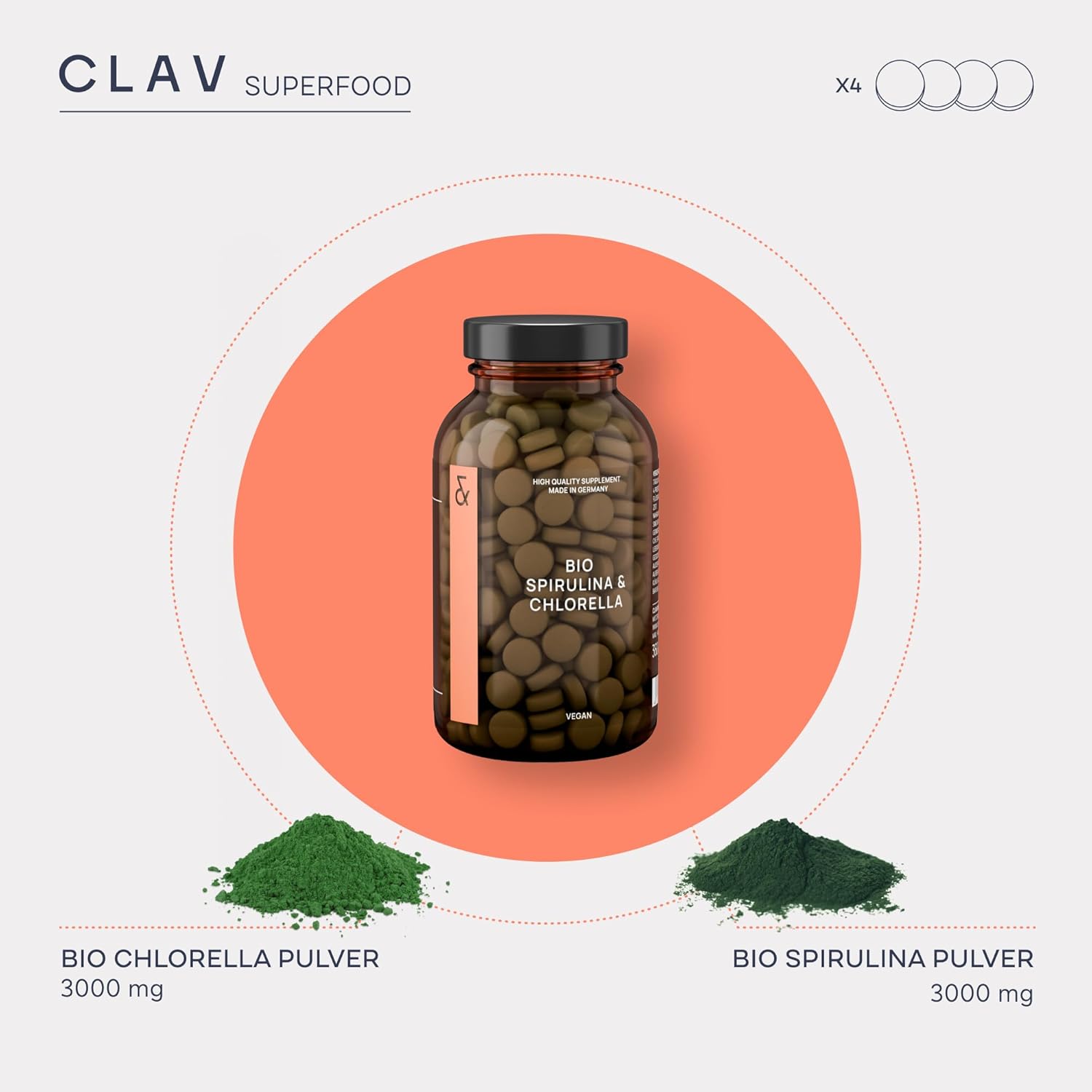 Clav | Bio Spirulina & Chlorella - Premium Algen Pulver Tabletten