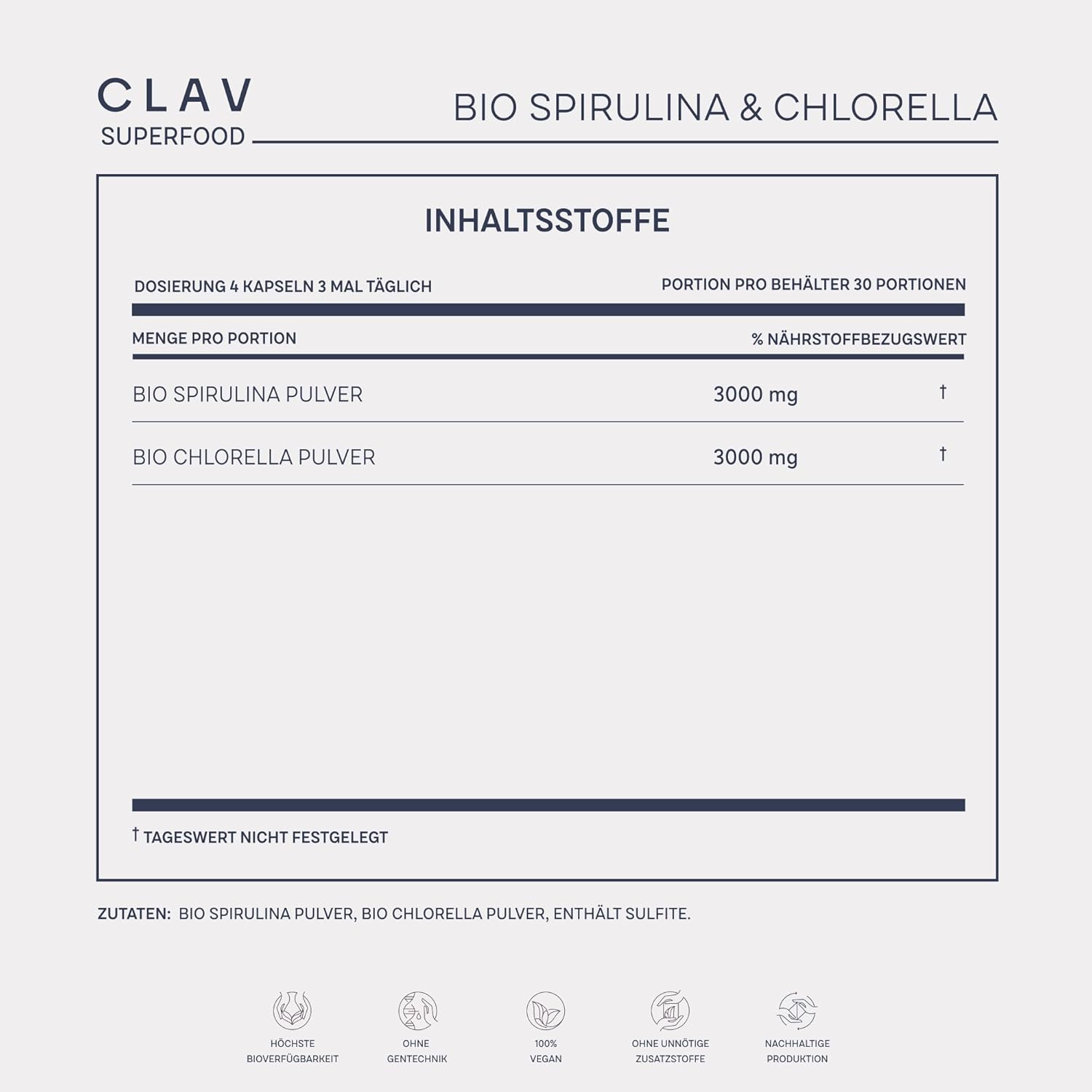 Clav | Bio Spirulina & Chlorella - Premium Algen Pulver Tabletten