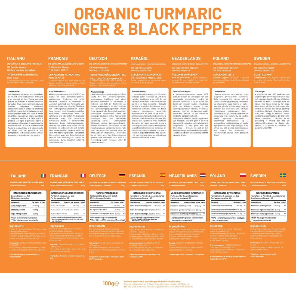 Prowise Healthcare | Kurkuma 1440 mg mit Schwarzem Pfeffer und Ingwer - 120 vegane Kapseln