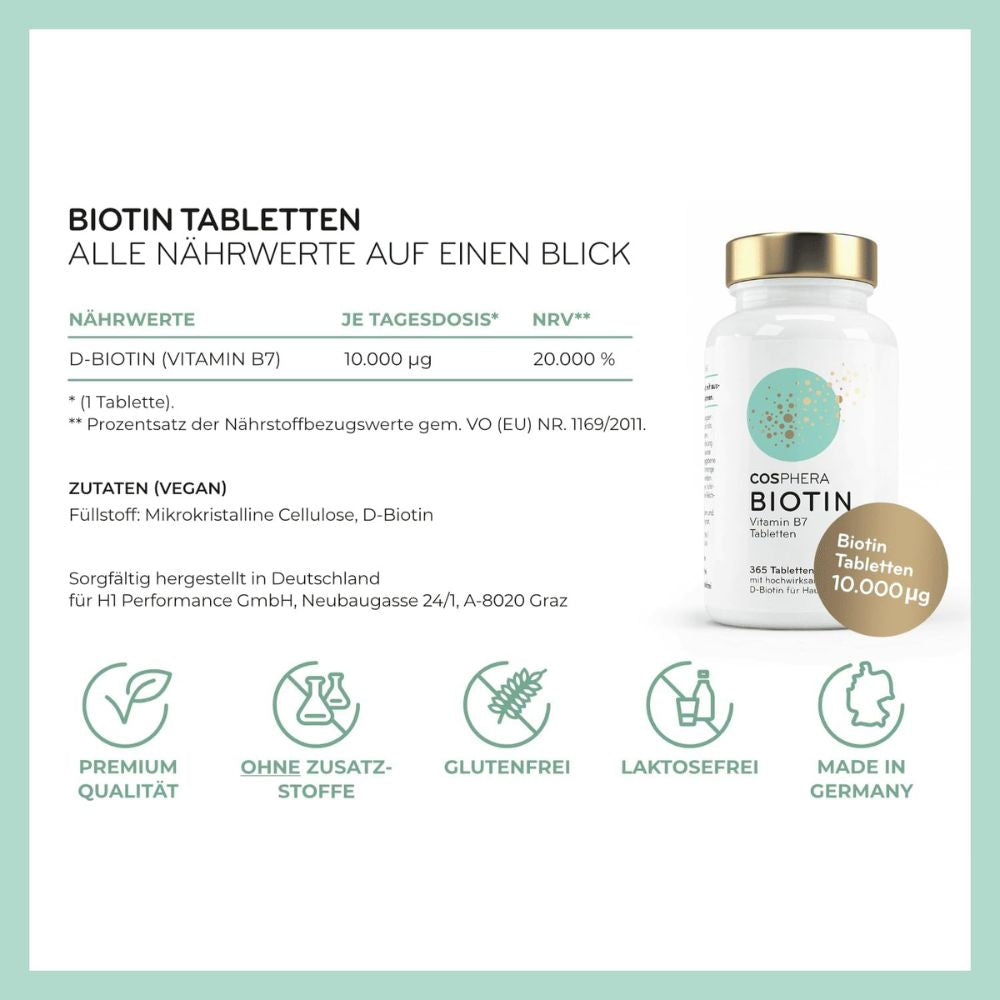 Cosphera | Biotin Tabletten für Haut und Haare - 365 Stück