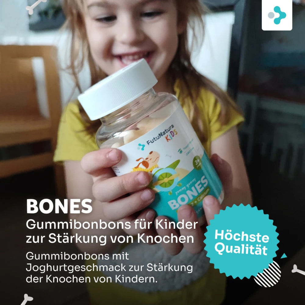 FutuNatura | Bones für Kinder zur Stärkung von Knochen und Zähnen - 30 Gummibonbons