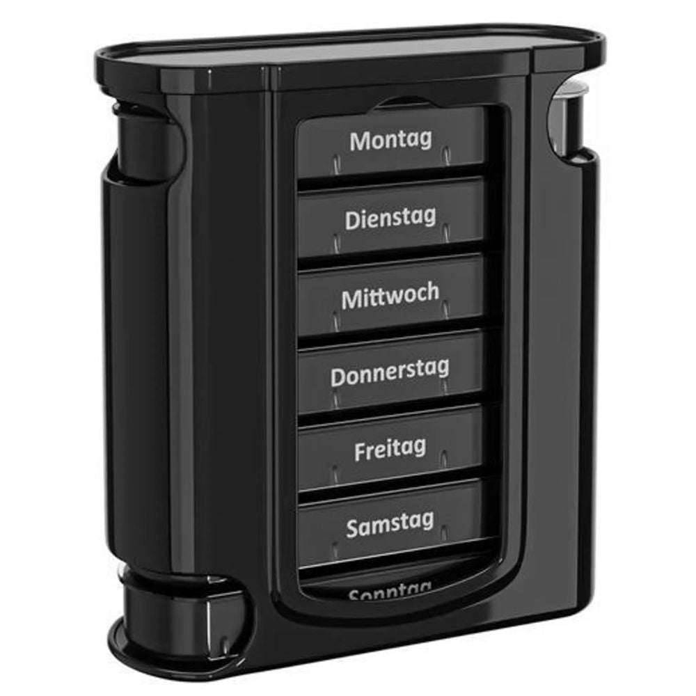 Cepewa | Deluxe Tablettenbox für 7 Tage – 4 Fächer pro Tag (morgens, mittags, abends, nachts) BLACK EDITION