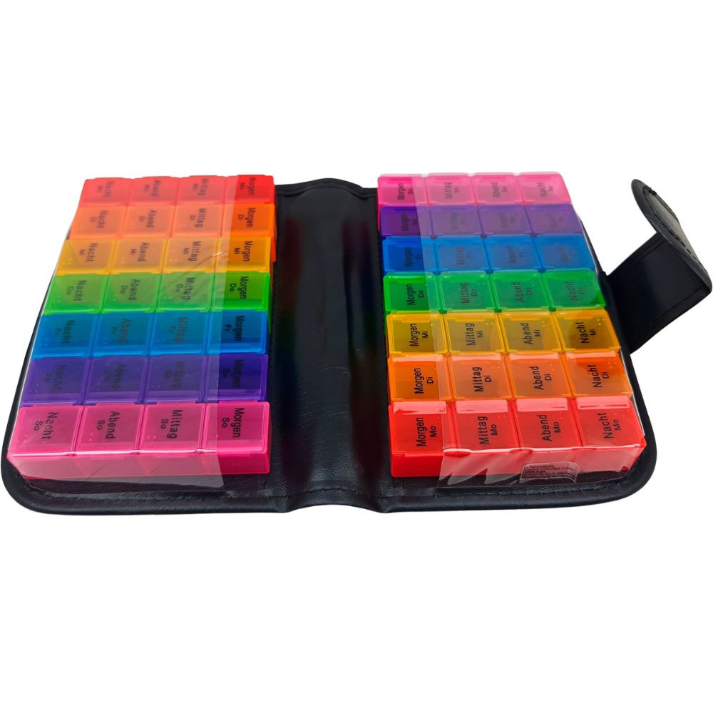 Cepewa | Tablettenbox 2 Wochenplaner im schwarzen Premium Tablettenetui