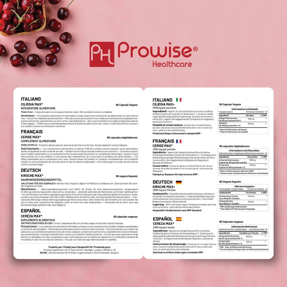 Prowise Healthcare Cherry Max+ 2100 mg Montmorency Cherry – 90 Kapseln