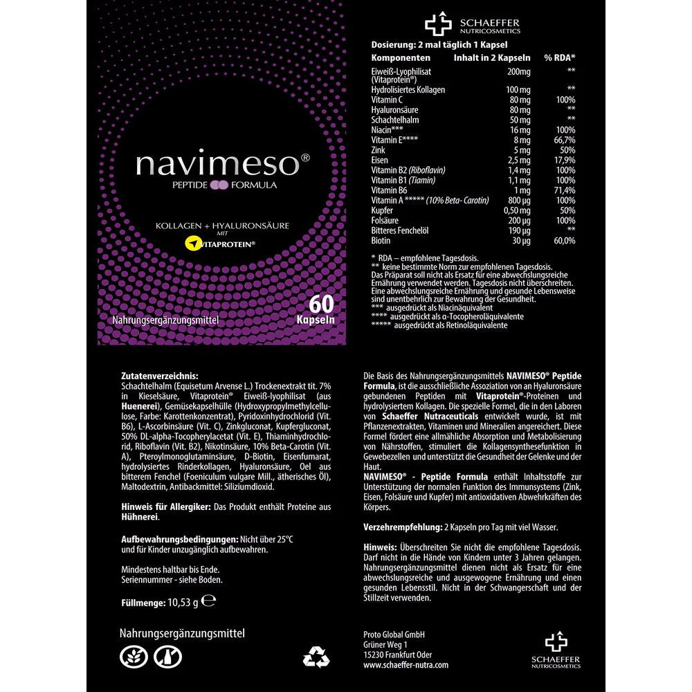 NAVIMESO® | Collagen Formula mit hydrolysiertem Kollagen und Hyaluronsäure - 60 Kapseln