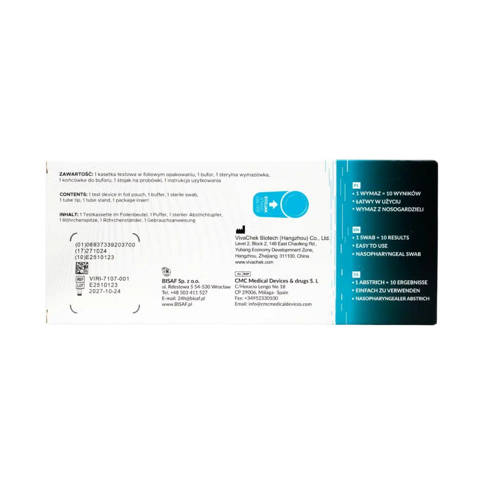 BISAF | 10in1 Test - Covid-19, Influenza A+B, RSV, ADV, hMPV, RhV, hPIV, MP, SP + Gratis Nanovio