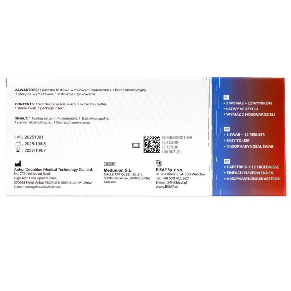 BISAF | 12in1 Test COVID‑19, Influenza, RSV, ADV, hMPV, RhV, hPIV, MP, LP, Pneumokokken, KeuchhustenGratis Nanovio FFP2