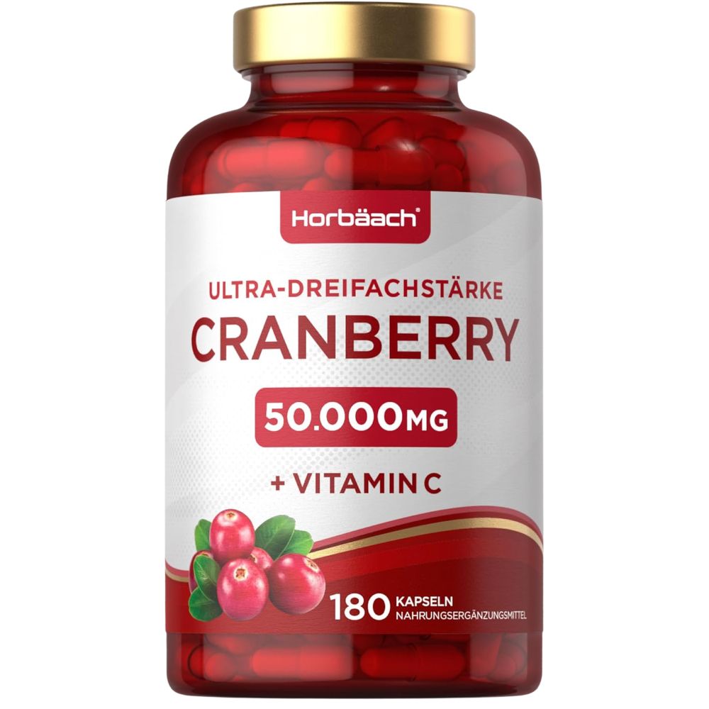 Horbaach | Cranberry Hochdosiert 50000mg mit 200mg Vitamin C - 180 Kapseln