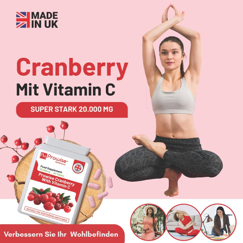 Prowise Healthcare Doppelte Stärke Cranberry 20.000 mg mit Vitamin C - 90 Tabletten