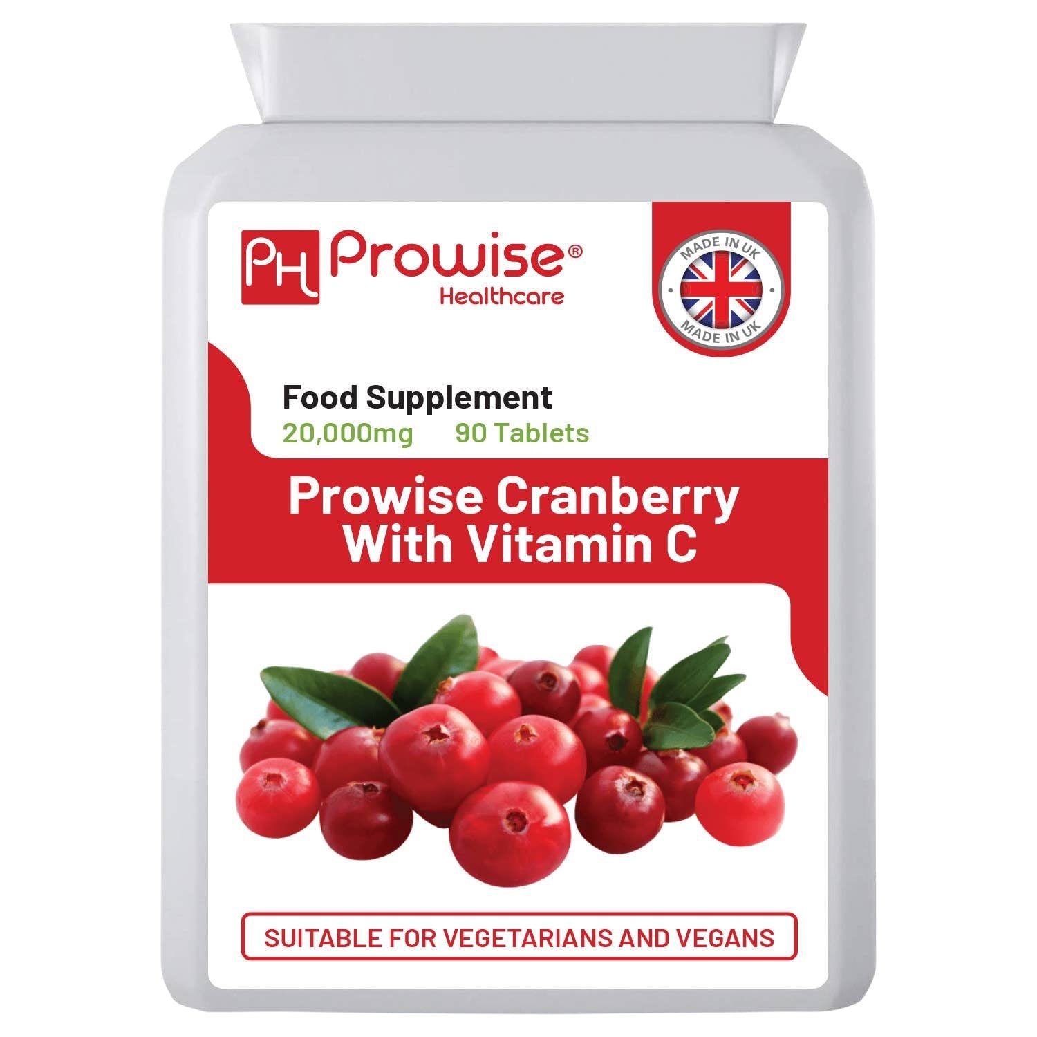 Prowise Healthcare Doppelte Stärke Cranberry 20.000 mg mit Vitamin C - 90 Tabletten