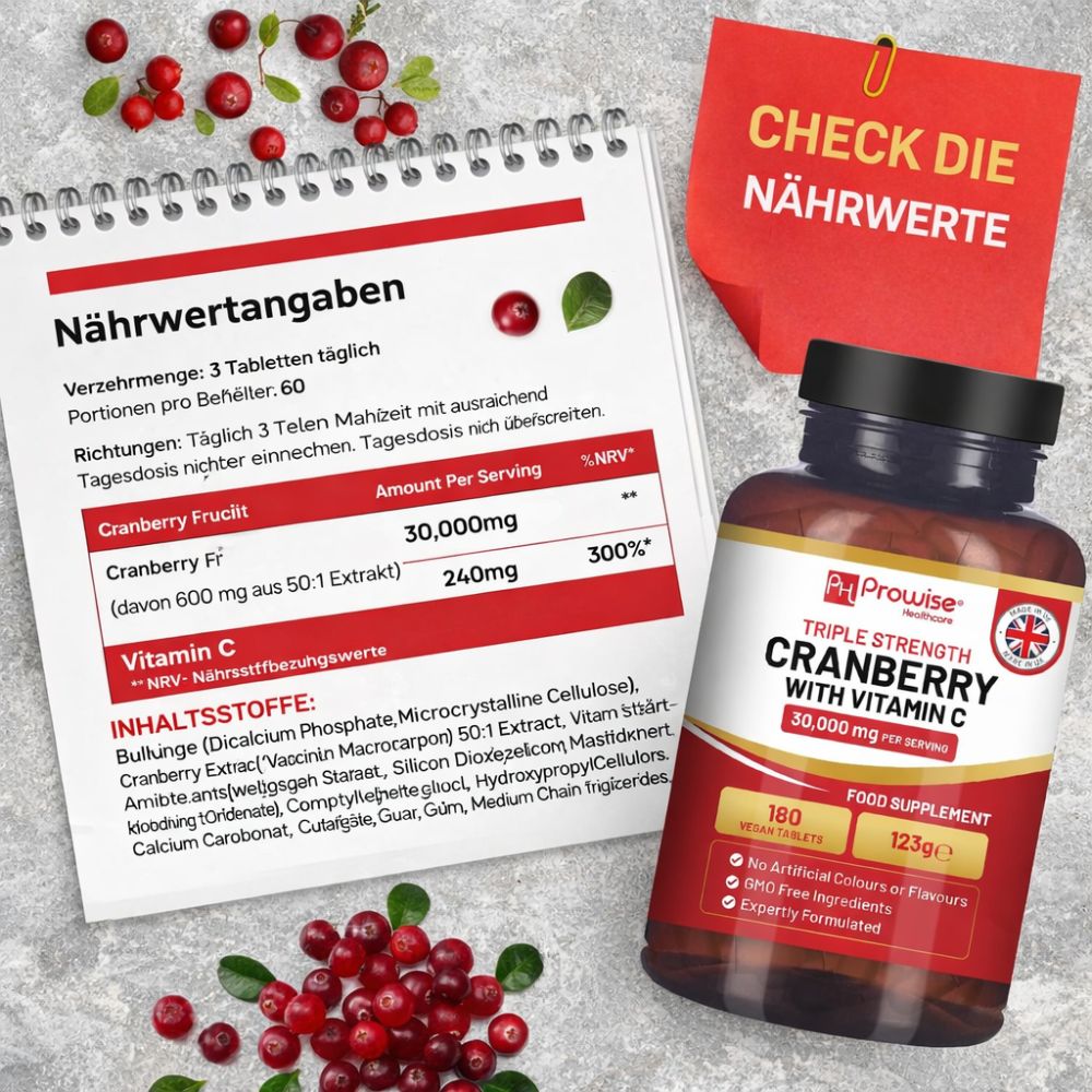 Prowise Healthcare | Cranberry mit Vitamin C 30.000 mg - 180 Tabletten