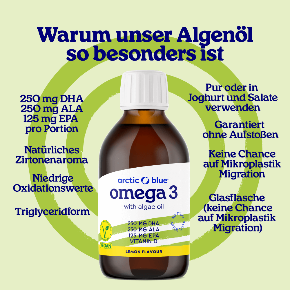 Arctic Blue | Omega 3 Algenöl DHA + EPA und Hanfsamenöl ALA mit Vitamin D3