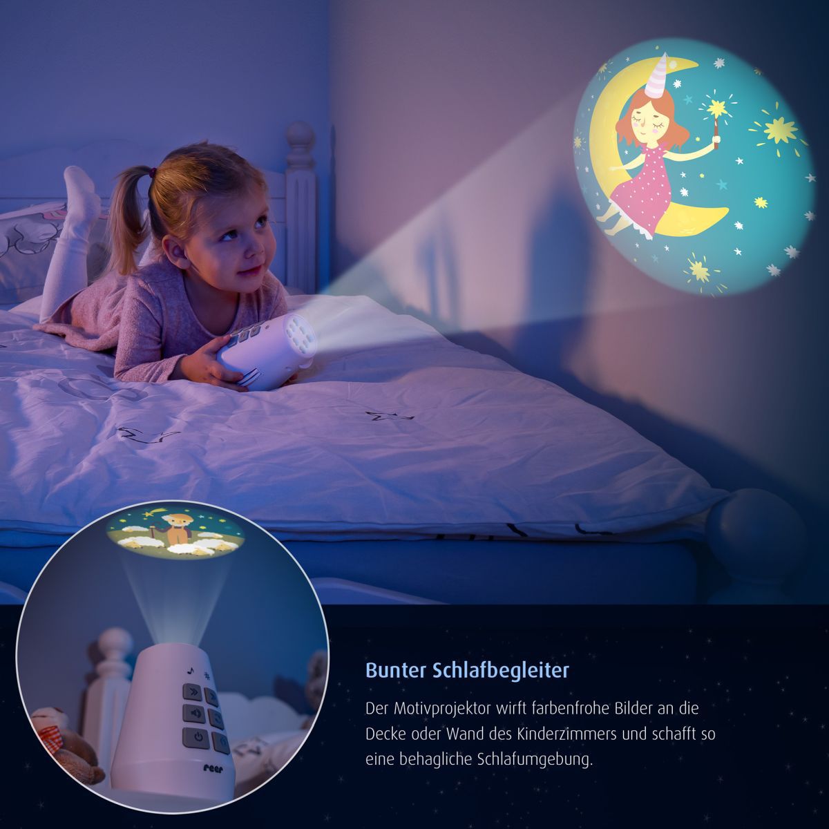 reer | DreamBeam Motivprojektor mit Einschlafliedern und Naturgeräuschen - Weiß