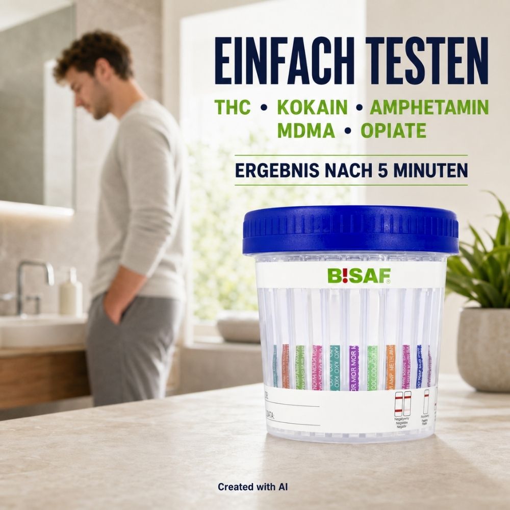 BISAF 15-in-1 Drogentest Urin – Testbecher für 15 Substanzen – 1 Stück