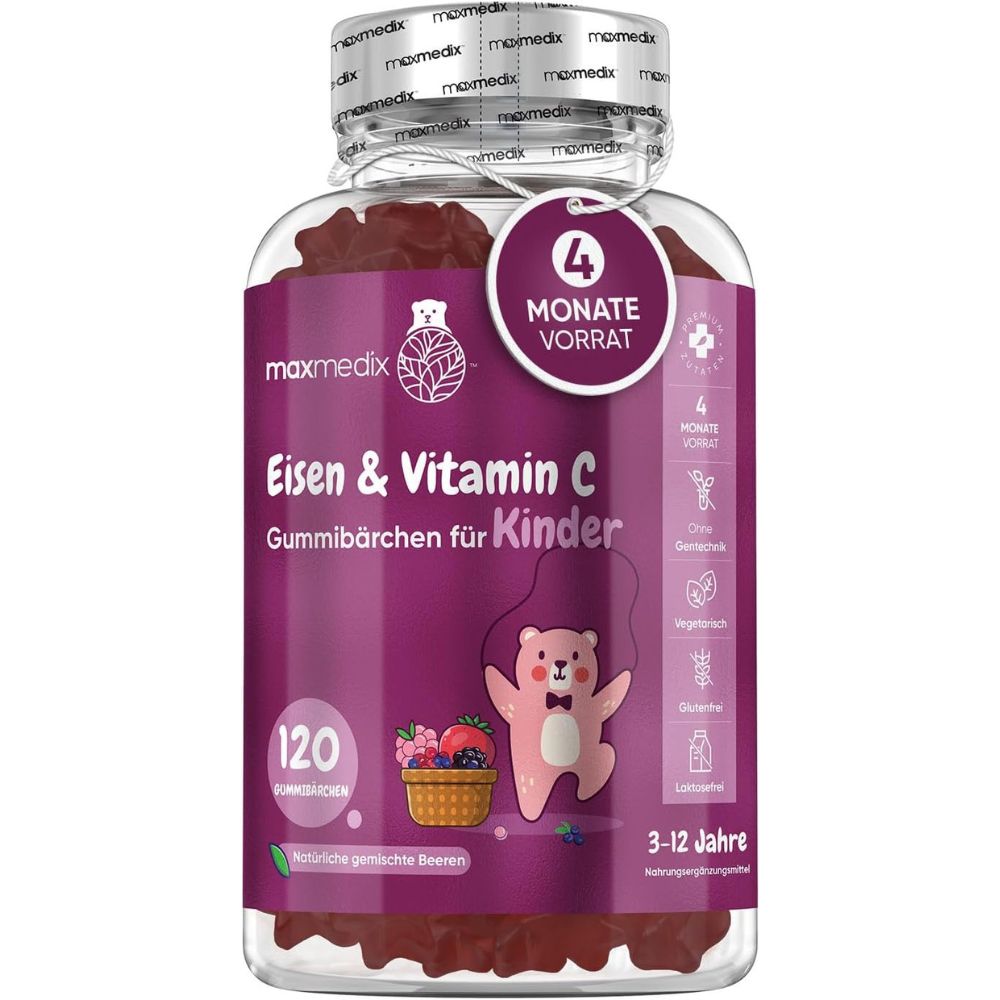maxmedix | Eisen & Vitamin C Gummibärchen für Kinder - 120 Stück