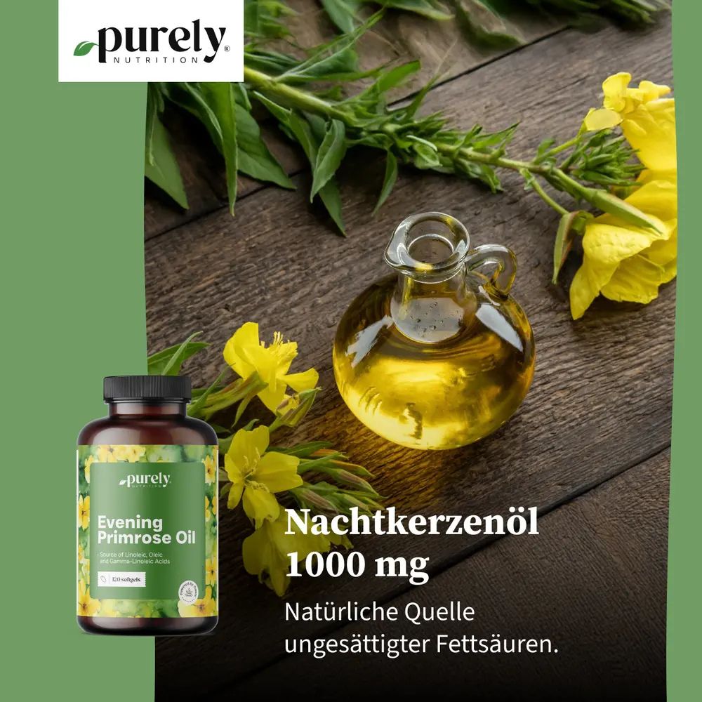 Purely | Evening Primrose Oil (Nachtkerzenöl) 1000 mg - 120 Weichkapseln