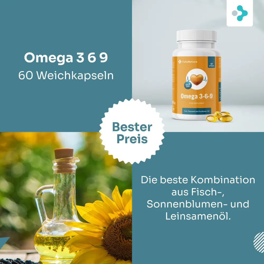 FutuNatura | Omega 3-6-9 - Herz und Cholesterin - 60 Weichkapseln