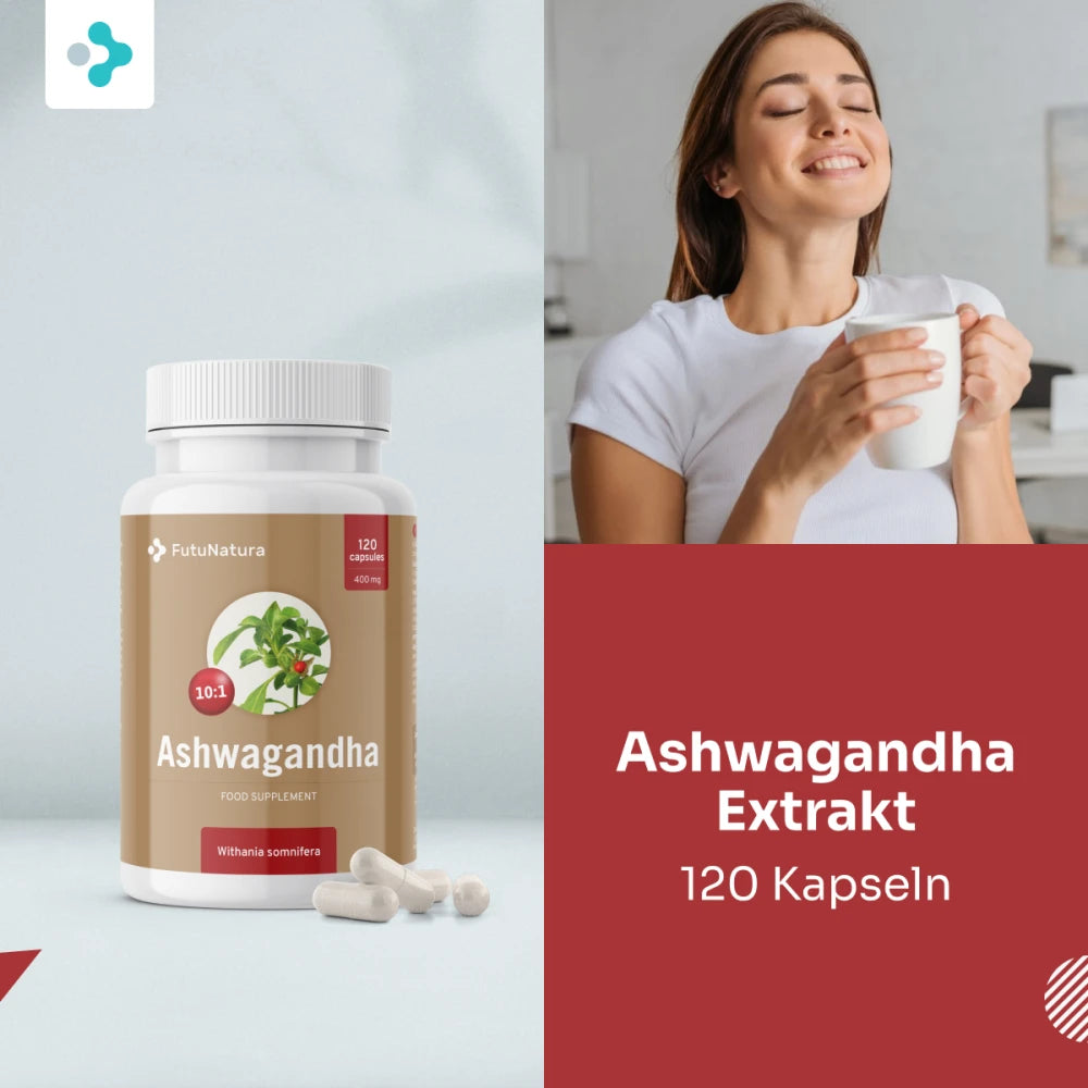 FutuNatura | Ashwagandha Extrakt - starker Extrakt 10:1 - Hormone - 120 Kapseln