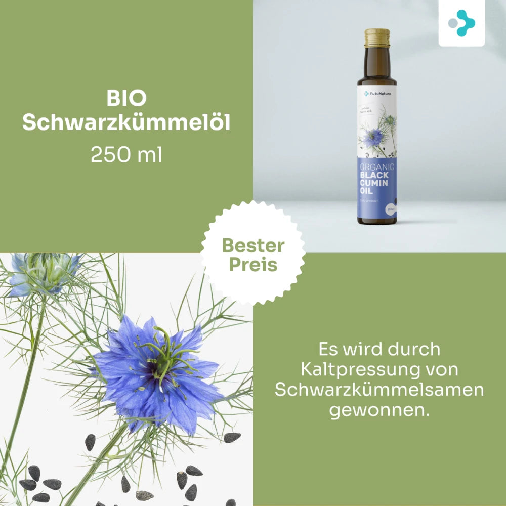 FutuNatura | BIO Schwarzkümmelöl für Allergien und Atemwege - 250ml