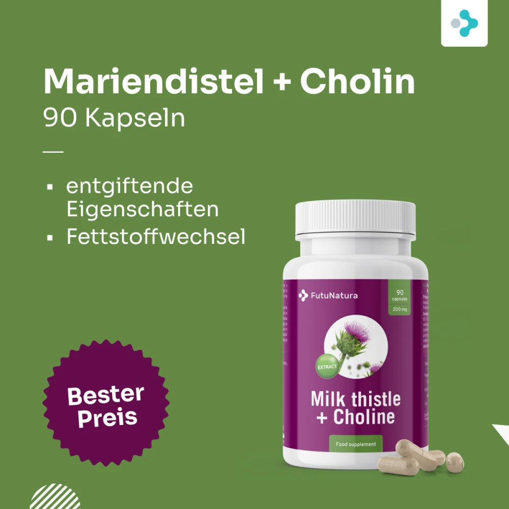 FutuNatura | Mariendistel (Silymarin) + Cholin zur Entgiftung der Leber - 90 Kapseln