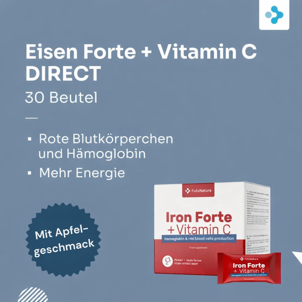 FutuNatura | Eisen Forte + Vitamin C DIRECT - Blut, Immunität, Energie - 30 Beutel