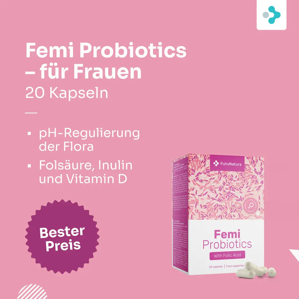 FutuNatura | Femi Probiotics mit Zusatz von Vitamin B9 – Folsäure – für Frauen - 20 Kapseln