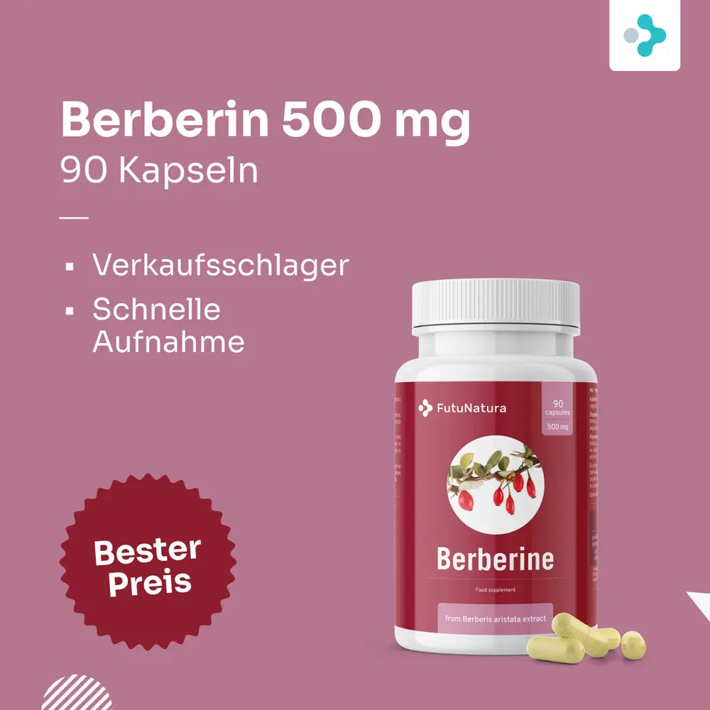 FutuNatura | Berberin 500 mg für Blutzuckerkontrolle - 90 Kapseln