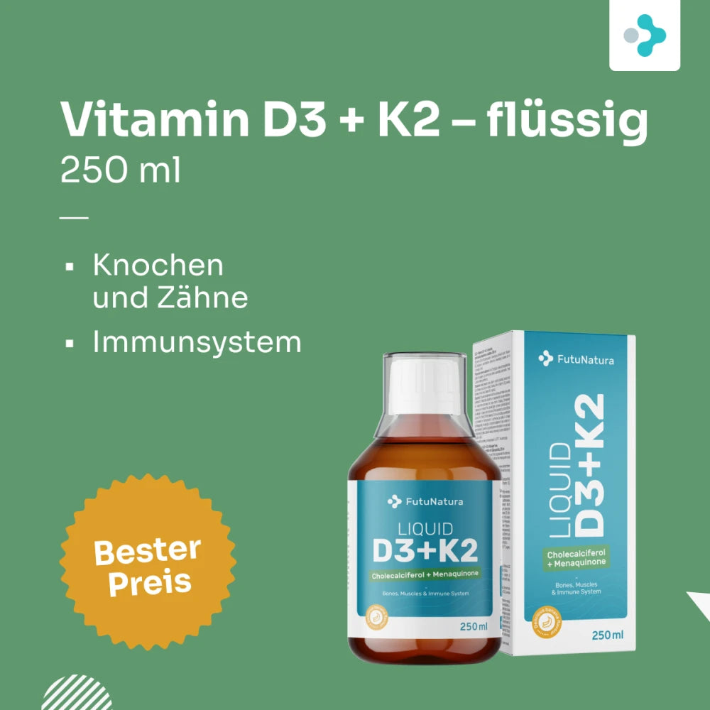 FutuNatura | Vitamin D3 + K2 für gesunde Knochen und Zähne – flüssig - 250 ml