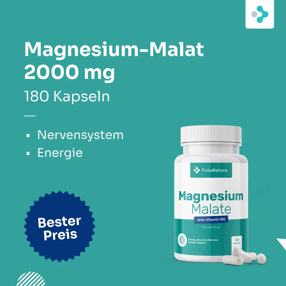 FutuNatura | Magnesium-Malat 2000 mg + Vitamin B6 - 180 Kapseln