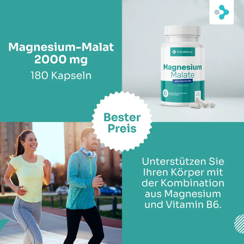 FutuNatura | Magnesium-Malat 2000 mg + Vitamin B6 - 180 Kapseln