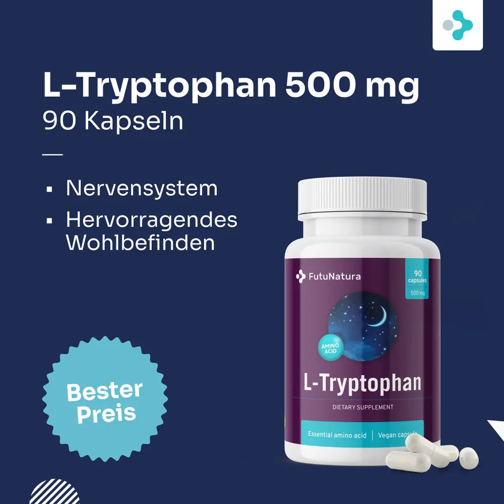 FutuNatura L-Tryptophan 500 mg - Schlaf und psychische Gesundheit - 90 Kapseln