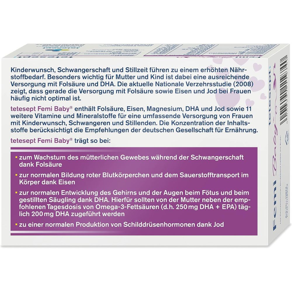 tetesept® | Femi Baby für Kinderwunsch, Schwangeren und Stillenden - 1 Monatspackung