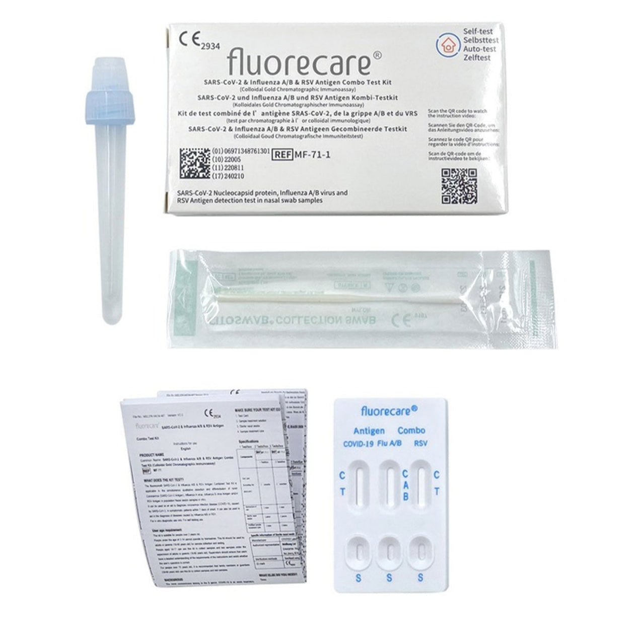 fluorecare® 4in1 SARS-CoV-2, Influenza A/B & RSV Combo-Schnelltest - langes MHD 02/27 + 1x Gratis Nanovio