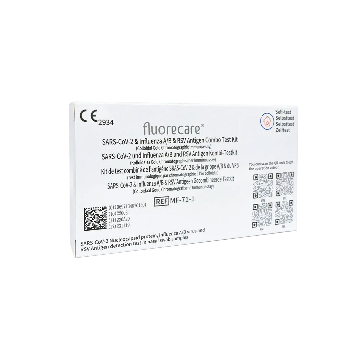 fluorecare® SARS-CoV-2, Influenza A/B & RSV Combo-Schnelltest - Einzelverpackung