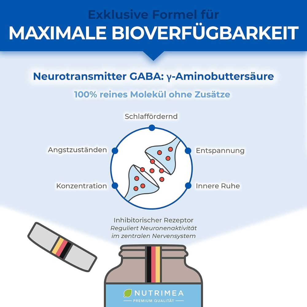 Nutrimea | GABA Pur Pur 750mg - Hochdosiert & Ohne Zusätze - 60 Kapseln