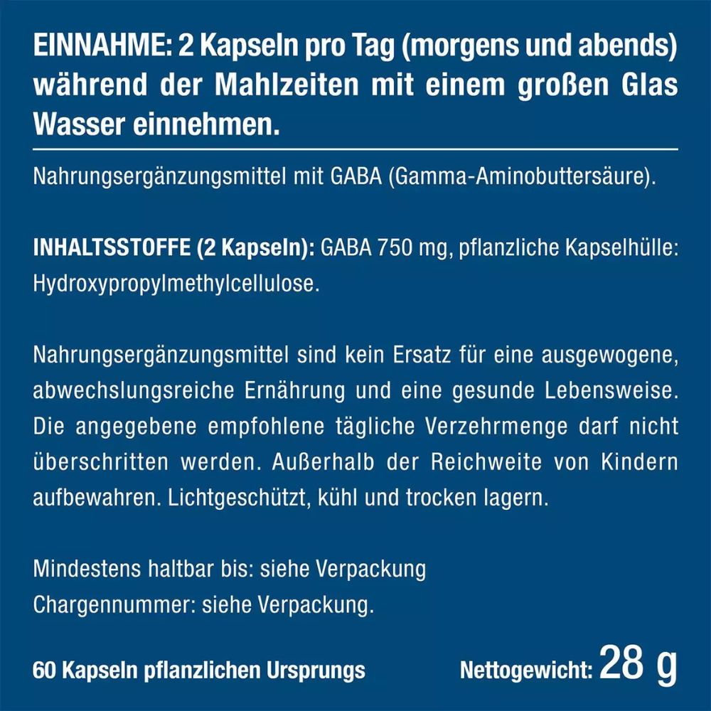 Nutrimea | GABA Pur Pur 750mg - Hochdosiert & Ohne Zusätze - 60 Kapseln
